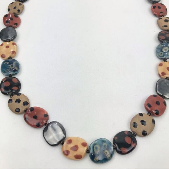 Multicolored Polka Dot Squared Bead Vintage 14” Necklace - Picture 13 of 16